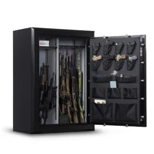 Winchester Big Daddy fireproof gun safe open, showcasing long guns and storage compartments for secure firearm organization.