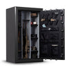 Image of Winchester Legacy 53 fireproof gun safe with electronic lock, showcasing firearms and storage compartments inside.