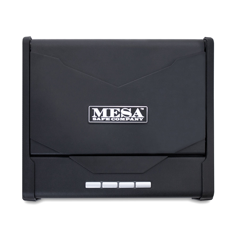 MESA Handgun Safe MPS1 with matte black finish, designed for secure storage of one handgun and two magazines.