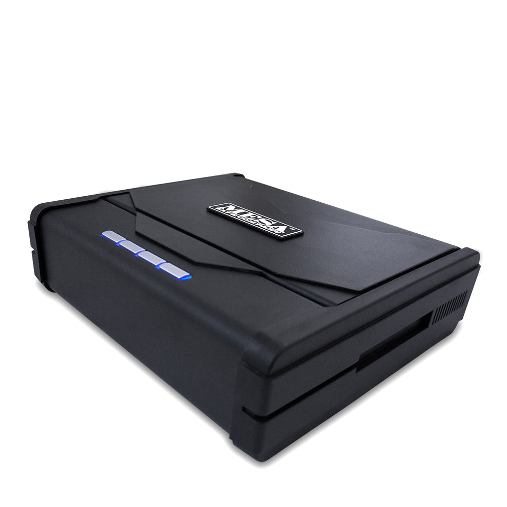 MESA MPS1 handgun safe in matte black finish, designed for secure storage of firearms and ammunition.