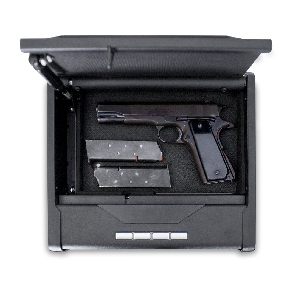 MESA MPS-1 handgun safe with one handgun and two magazines securely stored inside.