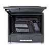 Image of MESA handgun safe MPS1 with one handgun and two magazines inside, showcasing secure firearm storage.