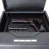 Image of MESA handgun safe displaying a handgun and two magazines for secure storage and protection.