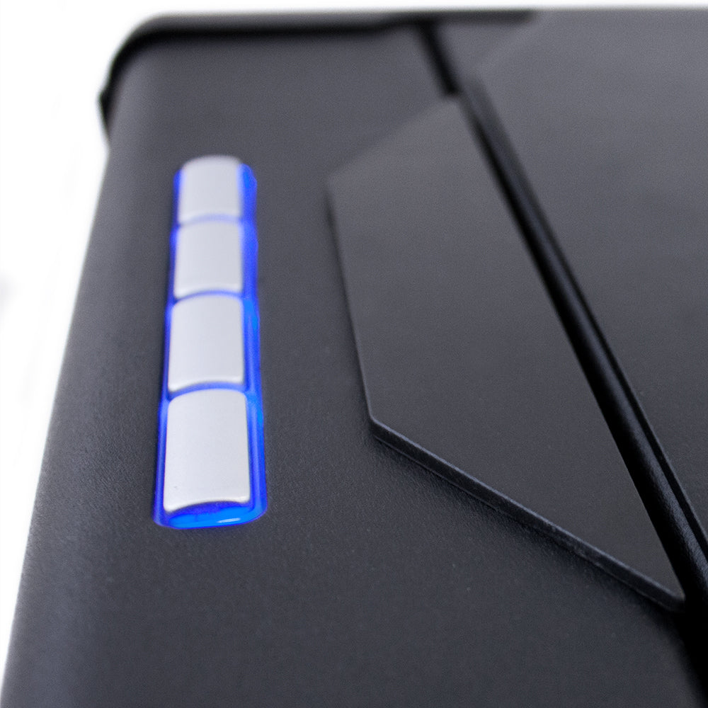 Close-up of MESA Handgun Safe MPS1 surface highlighting buttons and blue LED indicator light.