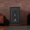 Image of Winchester Home 12 fireproof safe with electronic lock in a stylish black finish against a brick wall.
