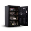 Image of Winchester Home 12 fireproof safe with electronic lock, black finish, open showcasing storage compartments for valuables.