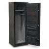 Image of Interior view of Sports Afield Preserve Series 18-gun safe with electronic lock, showcasing storage options and protective design.