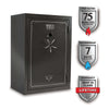 Image of Sports Afield Haven 48-gun fireproof gun safe features fire rating, waterproof seals, and lifetime warranty.