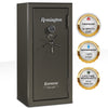 Image of Remington Express 24-Gun Fireproof and Waterproof Gun Safe with electronic lock and warranty badges.