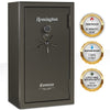 Image of Remington Express 34-Gun Fireproof and Waterproof Gun Safe with electronic lock and warranty badges.