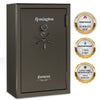 Image of Remington Express 44-Gun Fireproof and Waterproof Gun Safe with electronic lock and warranty badges.