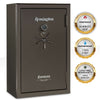 Image of Remington Express 44-Gun Fireproof and Waterproof Gun Safe with electronic lock and warranty badges.