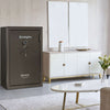 Image of Remington Express 44-Gun Safe in stylish living room setting, showcasing its electronic lock and durable design.