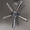 Image of Remington Express gun safe door handle featuring a sleek, polished five-spoke design and embossed logo.